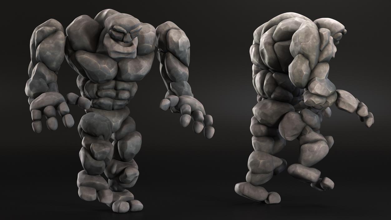 3D model Character Stone Golem Cartoon Gray Rigged for Maya