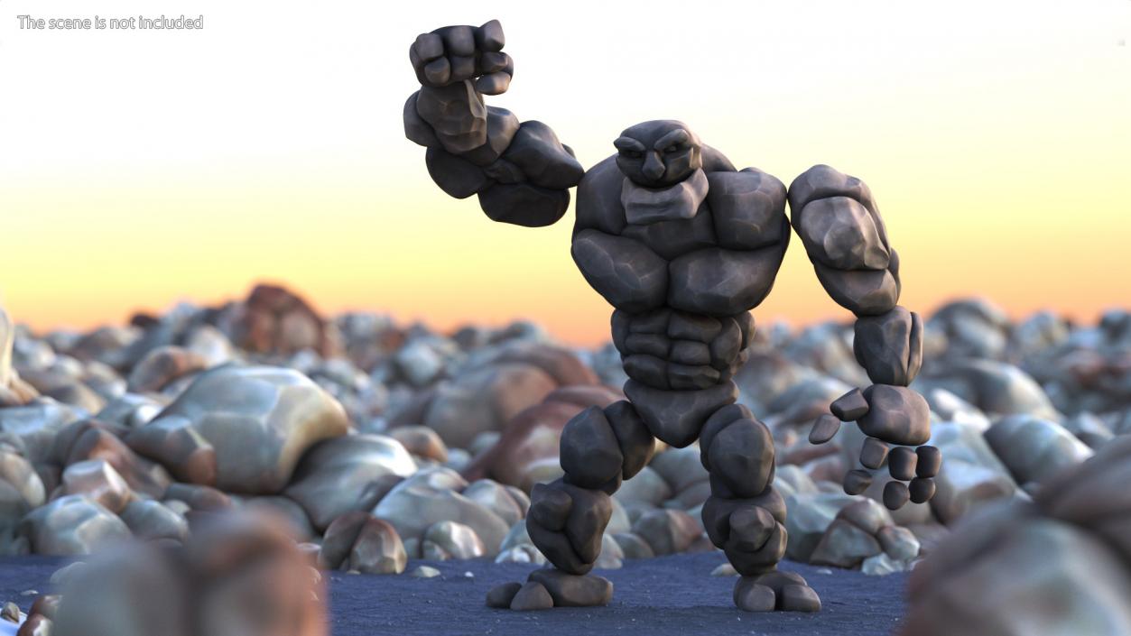 3D model Character Stone Golem Cartoon Gray Rigged for Modo