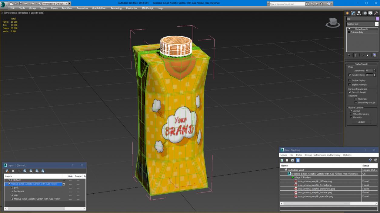 3D Mockup Small Aseptic Carton with Cap Yellow model