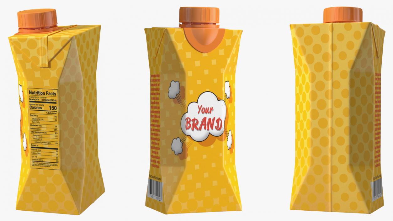 3D Mockup Small Aseptic Carton with Cap Yellow model