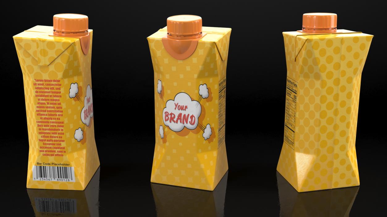 3D Mockup Small Aseptic Carton with Cap Yellow model