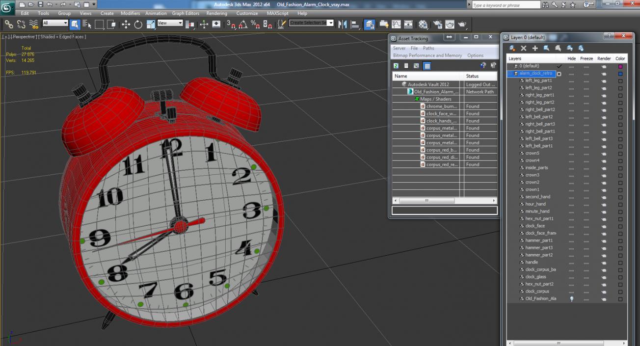 3D Old Fashion Alarm Clock model