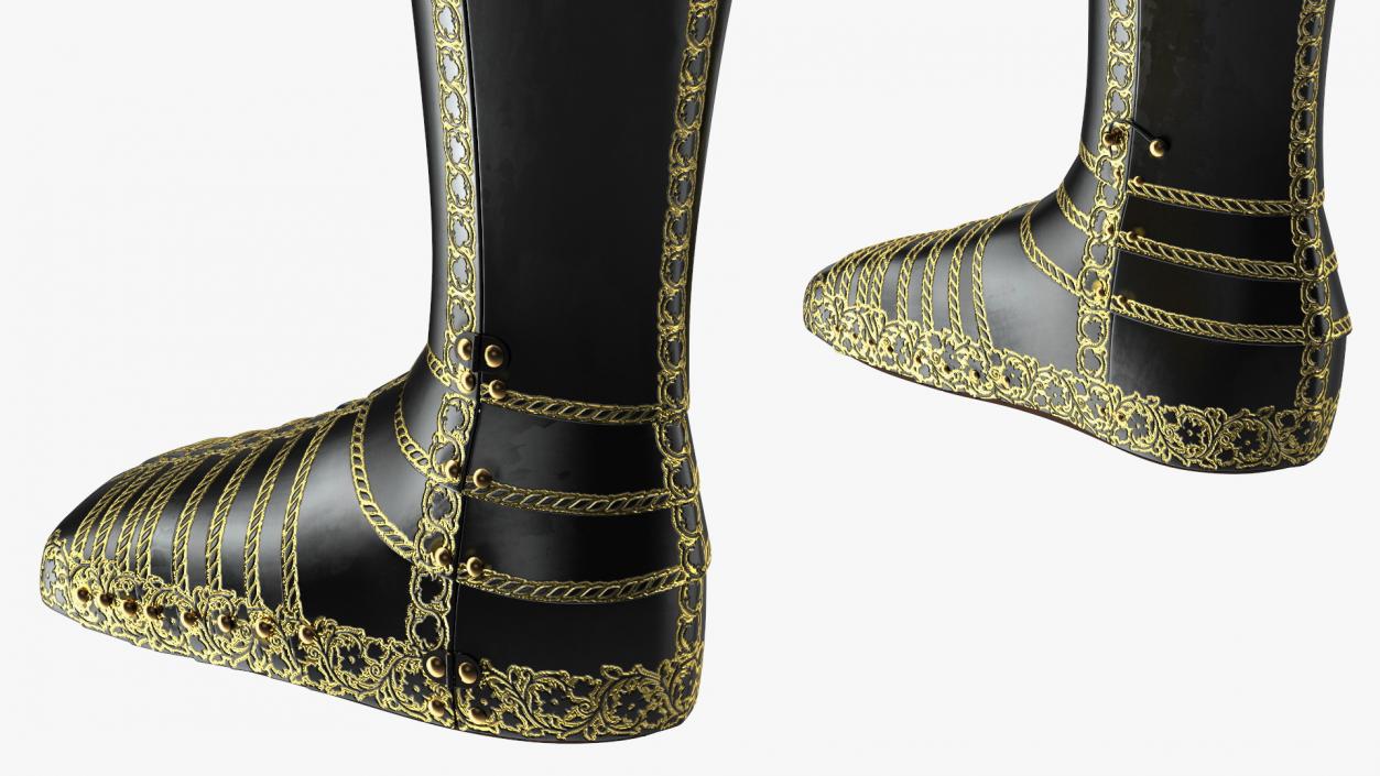 3D Medieval Knight Black Gold Leg Armor