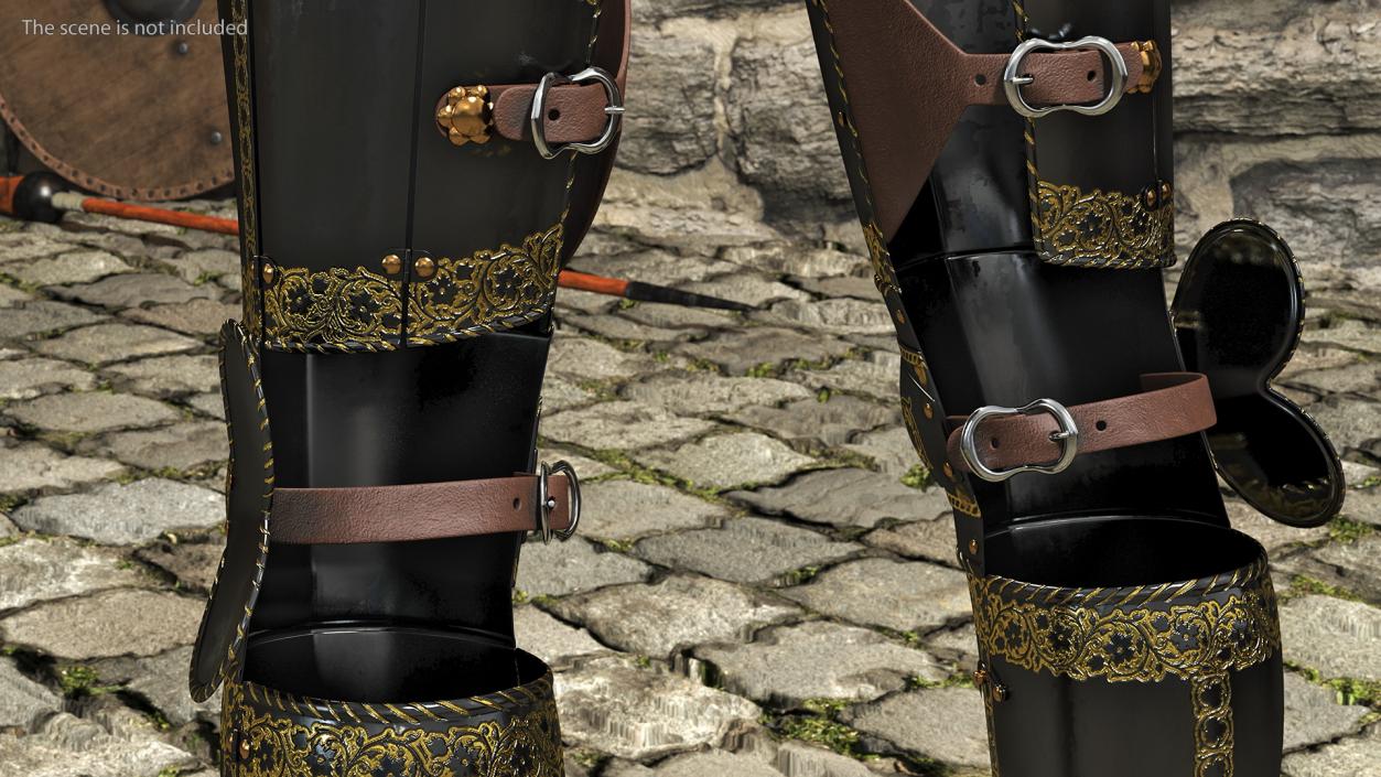 3D Medieval Knight Black Gold Leg Armor