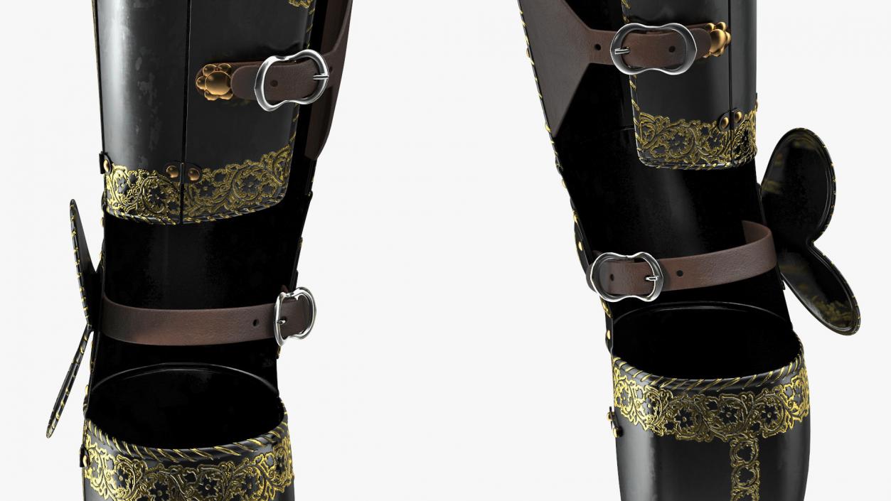 3D Medieval Knight Black Gold Leg Armor