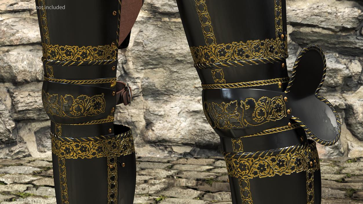 3D Medieval Knight Black Gold Leg Armor