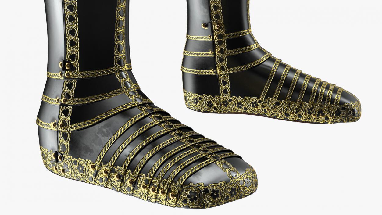 3D Medieval Knight Black Gold Leg Armor