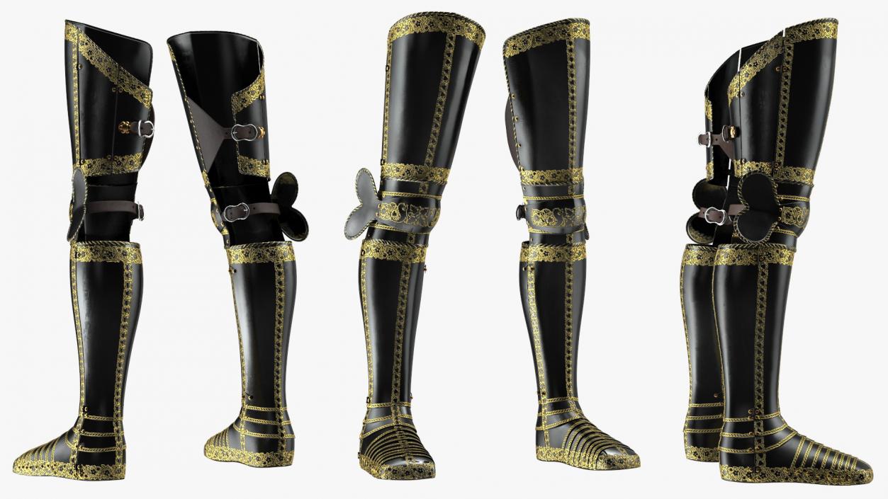 3D Medieval Knight Black Gold Leg Armor