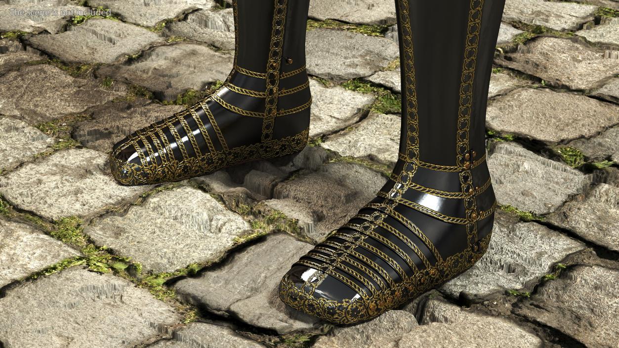 3D Medieval Knight Black Gold Leg Armor