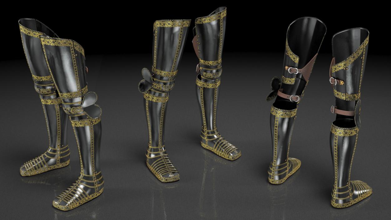 3D Medieval Knight Black Gold Leg Armor