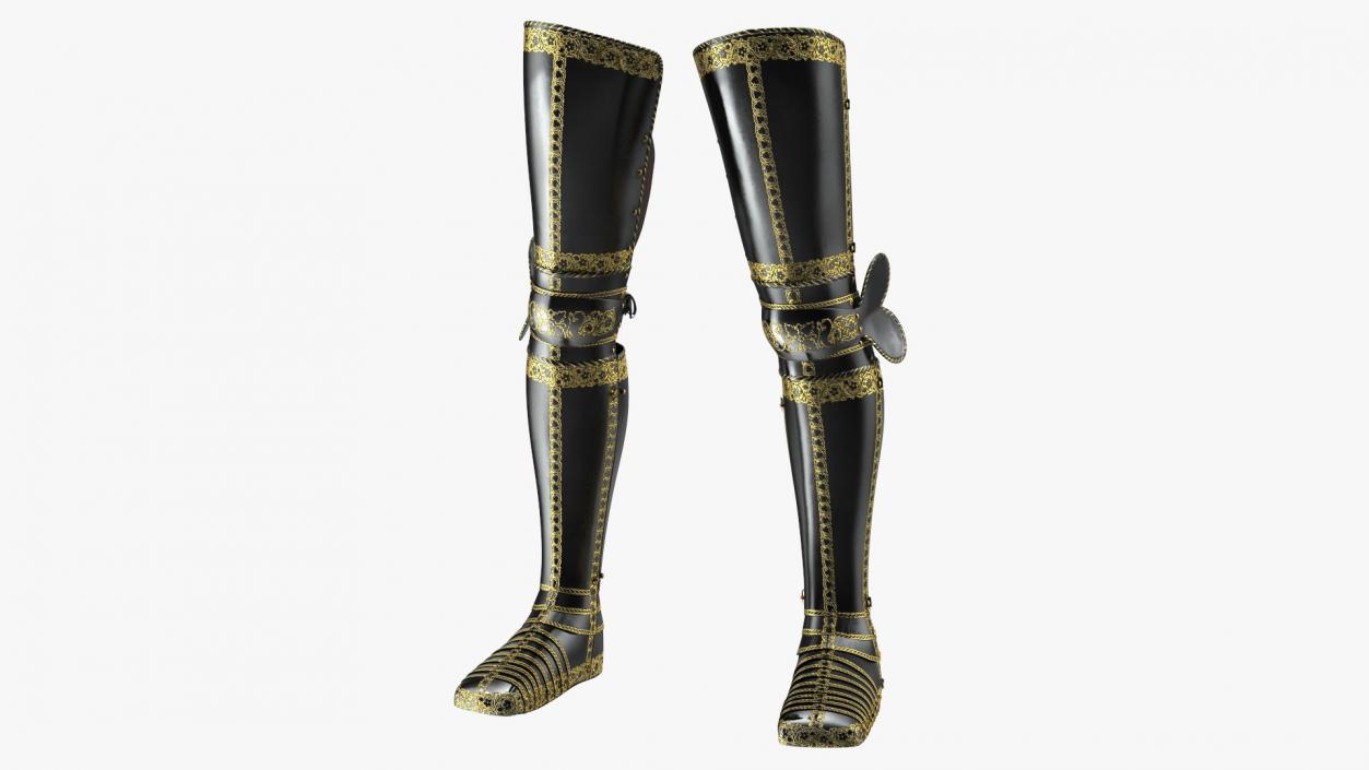 3D Medieval Knight Black Gold Leg Armor