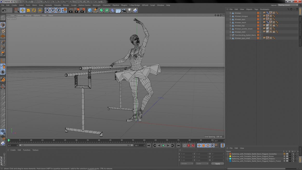 Ballerina with Portable Ballet Barre Rigged for Cinema 4D 3D