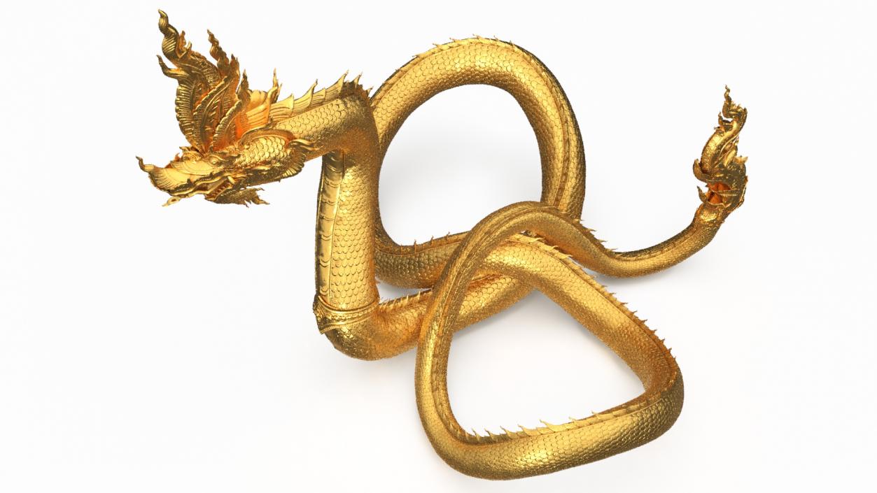 3D Thai Naga Dragon Gold Curled model