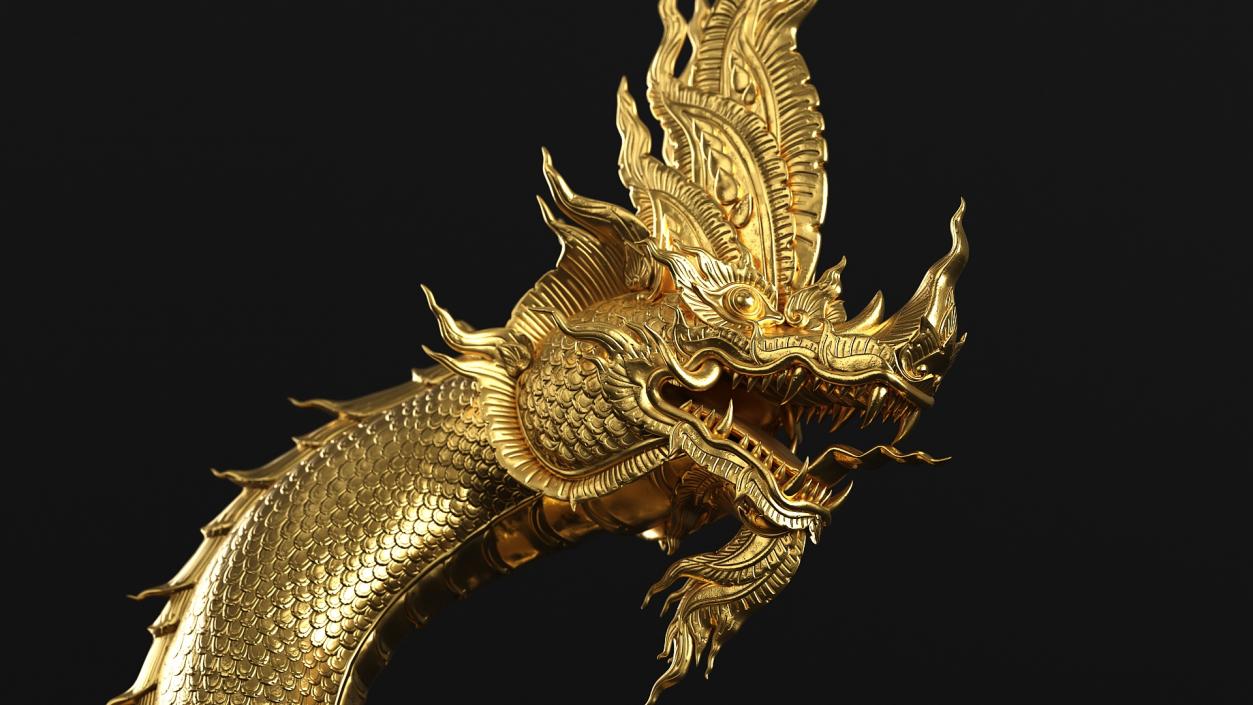 3D Thai Naga Dragon Gold Curled model