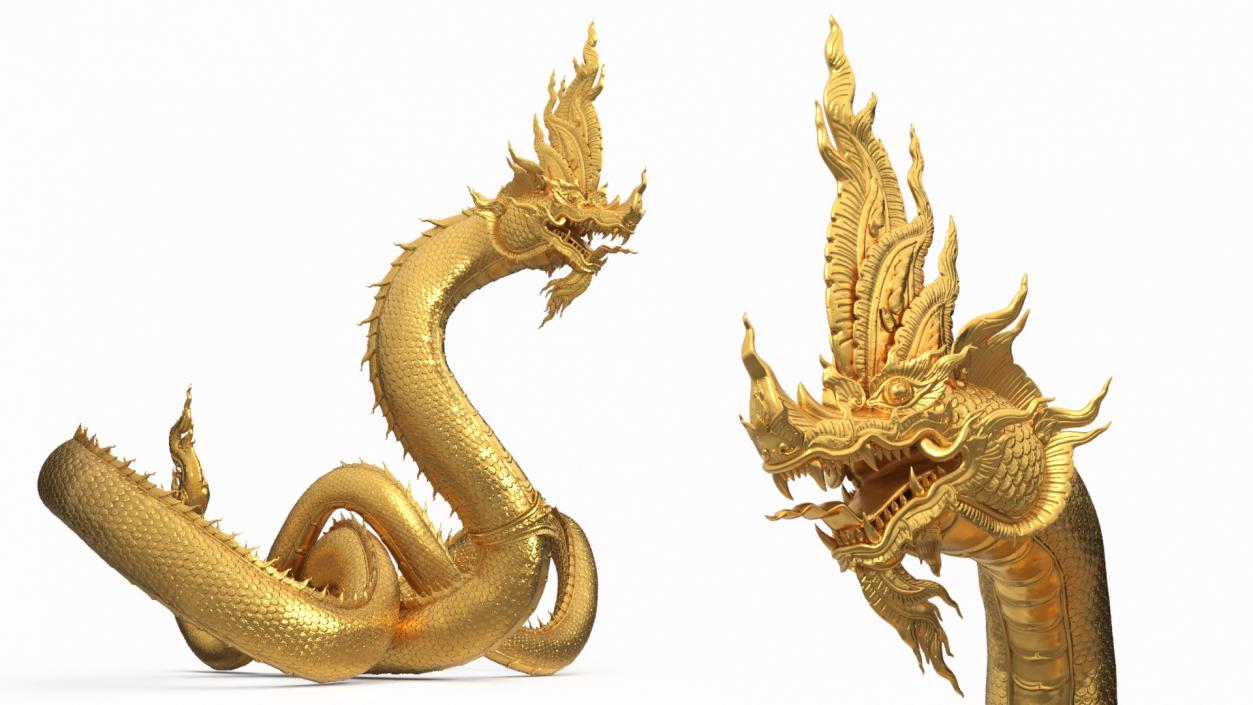 3D Thai Naga Dragon Gold Curled model