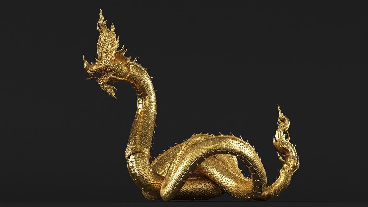 3D Thai Naga Dragon Gold Curled model