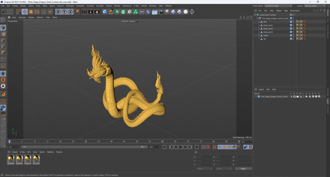 3D Thai Naga Dragon Gold Curled model