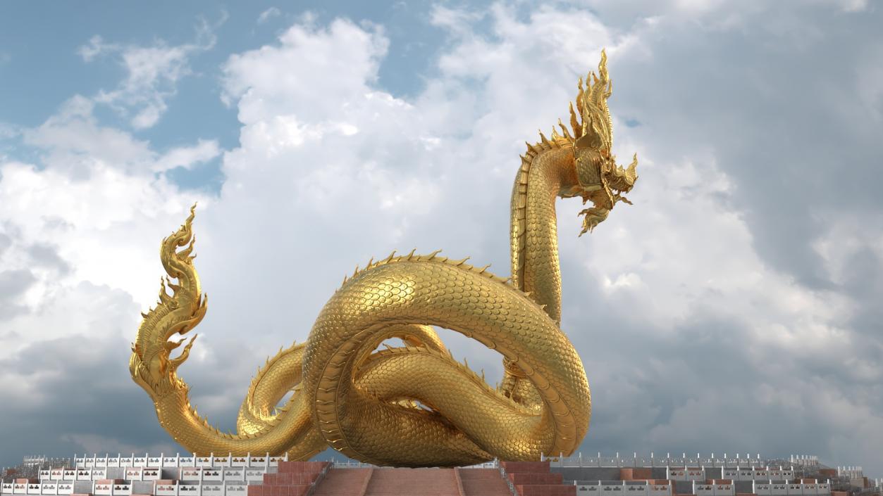 3D Thai Naga Dragon Gold Curled model