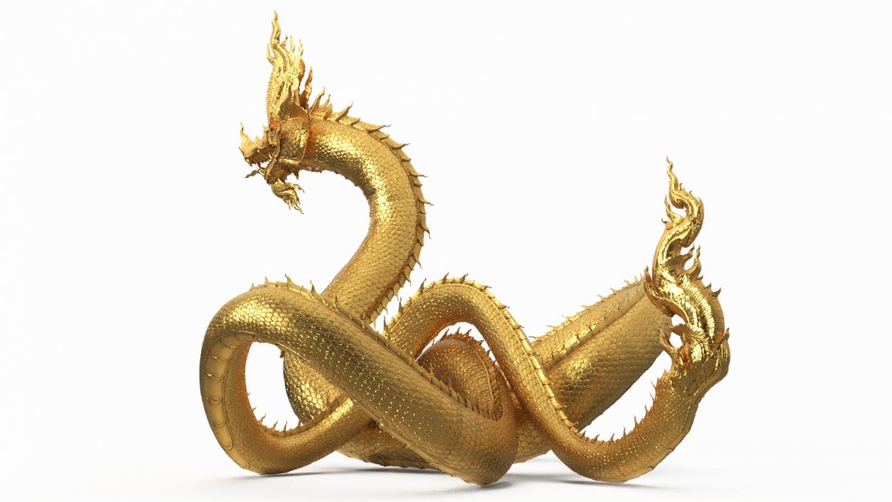 3D Thai Naga Dragon Gold Curled model