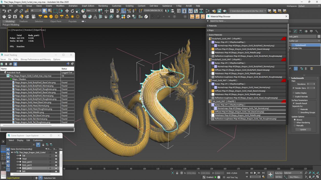 3D Thai Naga Dragon Gold Curled model