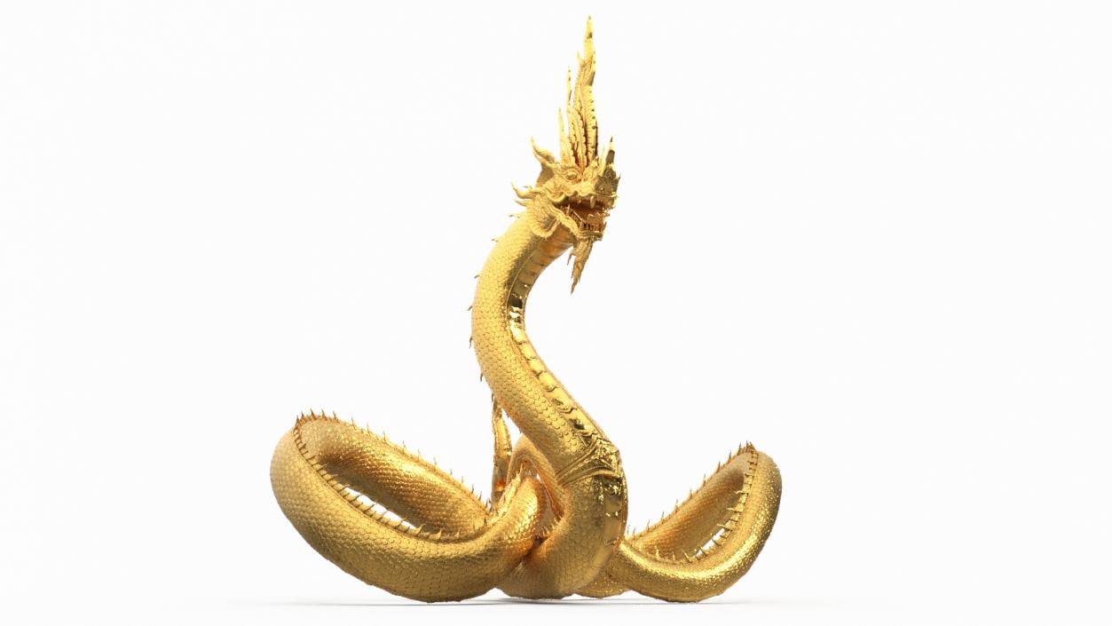 3D Thai Naga Dragon Gold Curled model