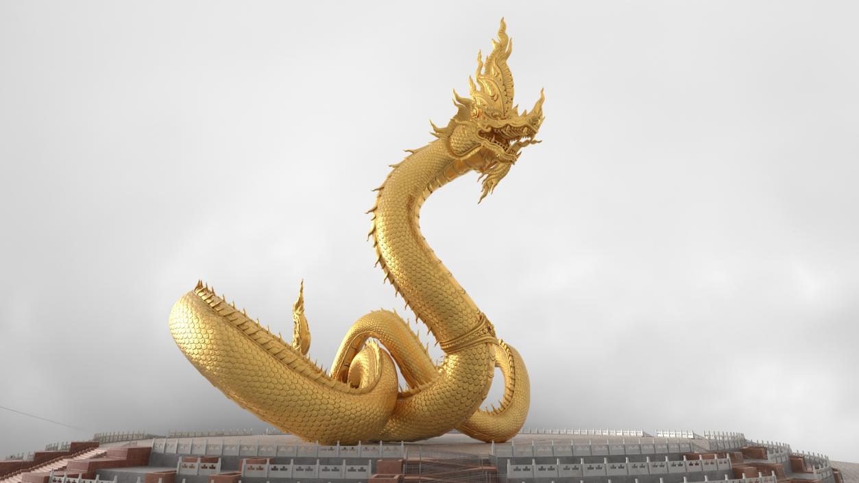 3D Thai Naga Dragon Gold Curled model