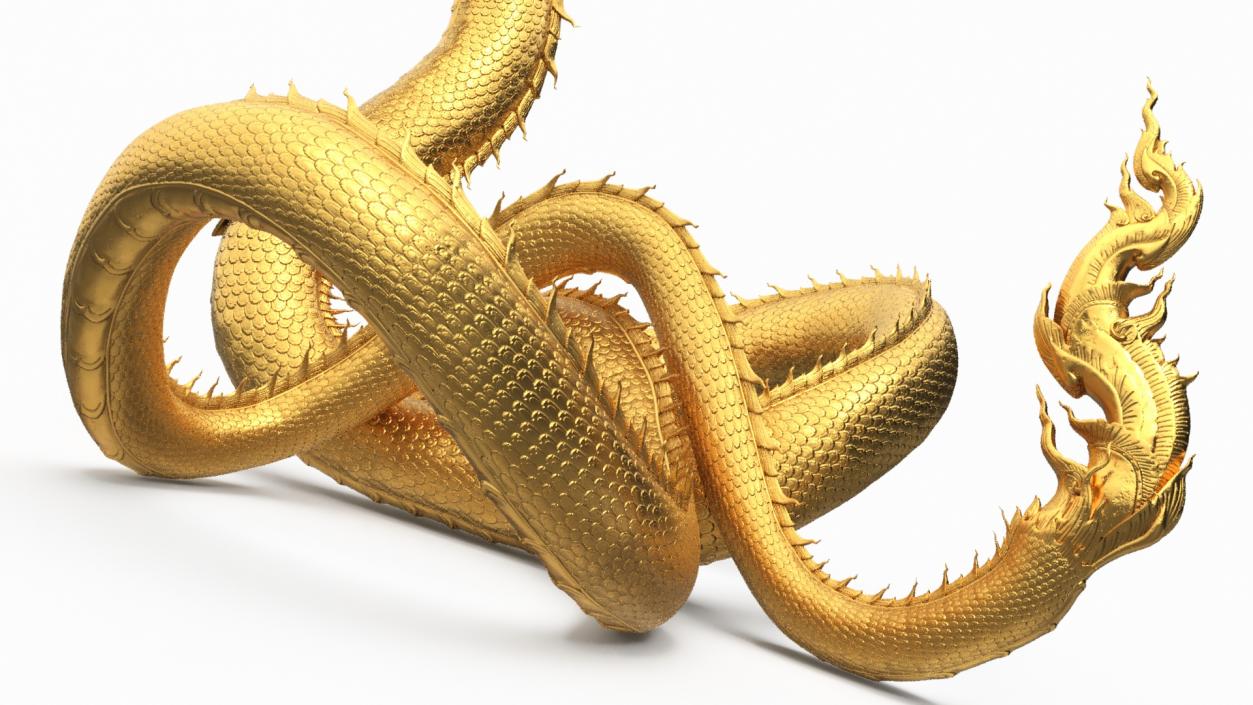 3D Thai Naga Dragon Gold Curled model