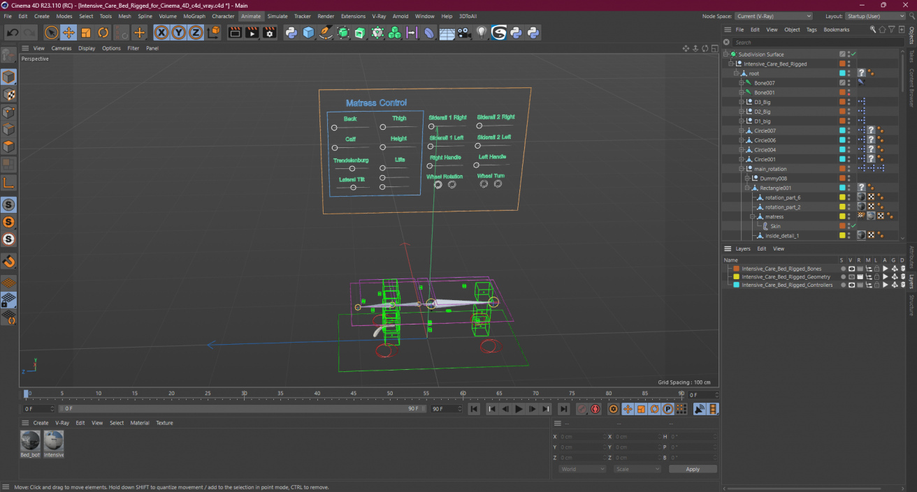 3D Intensive Care Bed Rigged for Cinema 4D 2