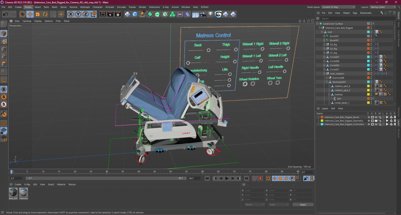 3D Intensive Care Bed Rigged for Cinema 4D 2