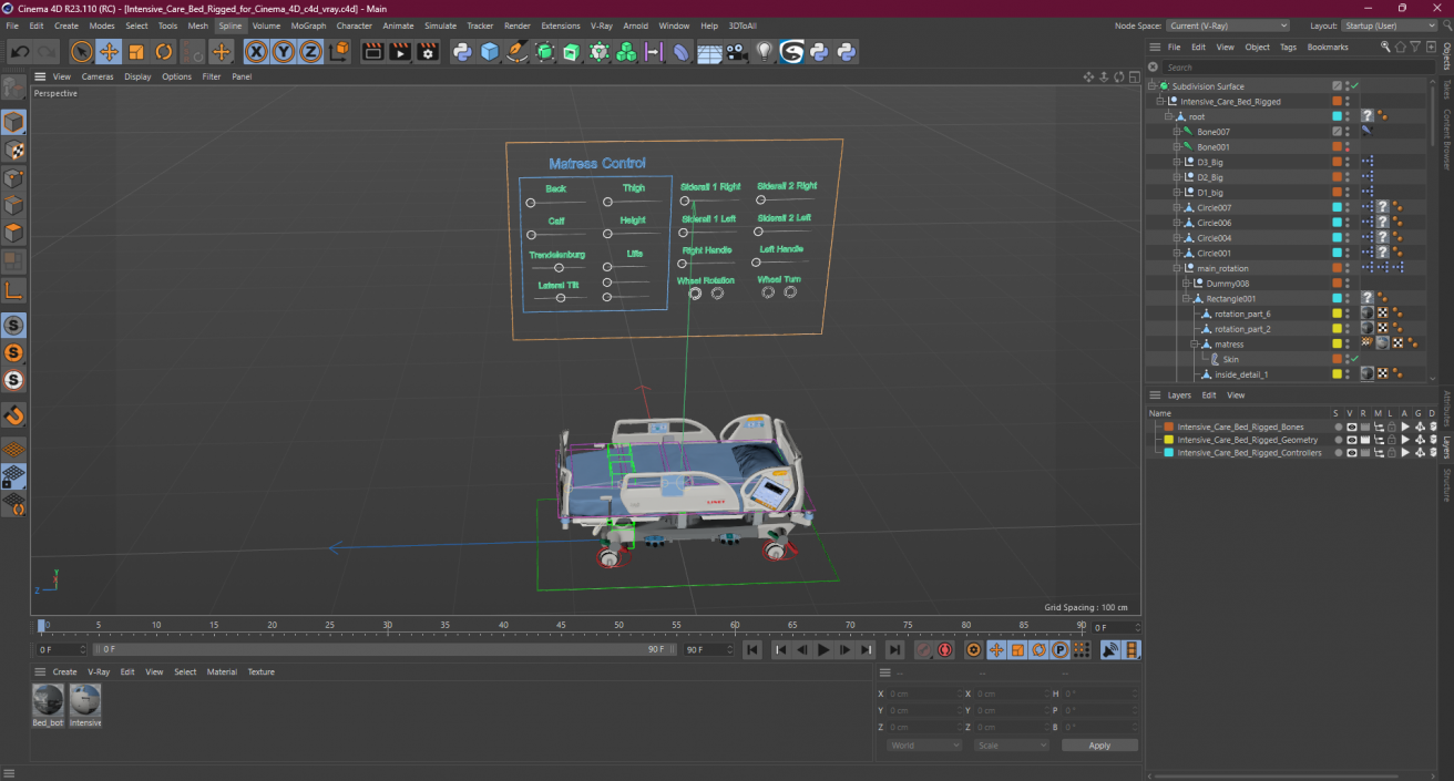 3D Intensive Care Bed Rigged for Cinema 4D 2