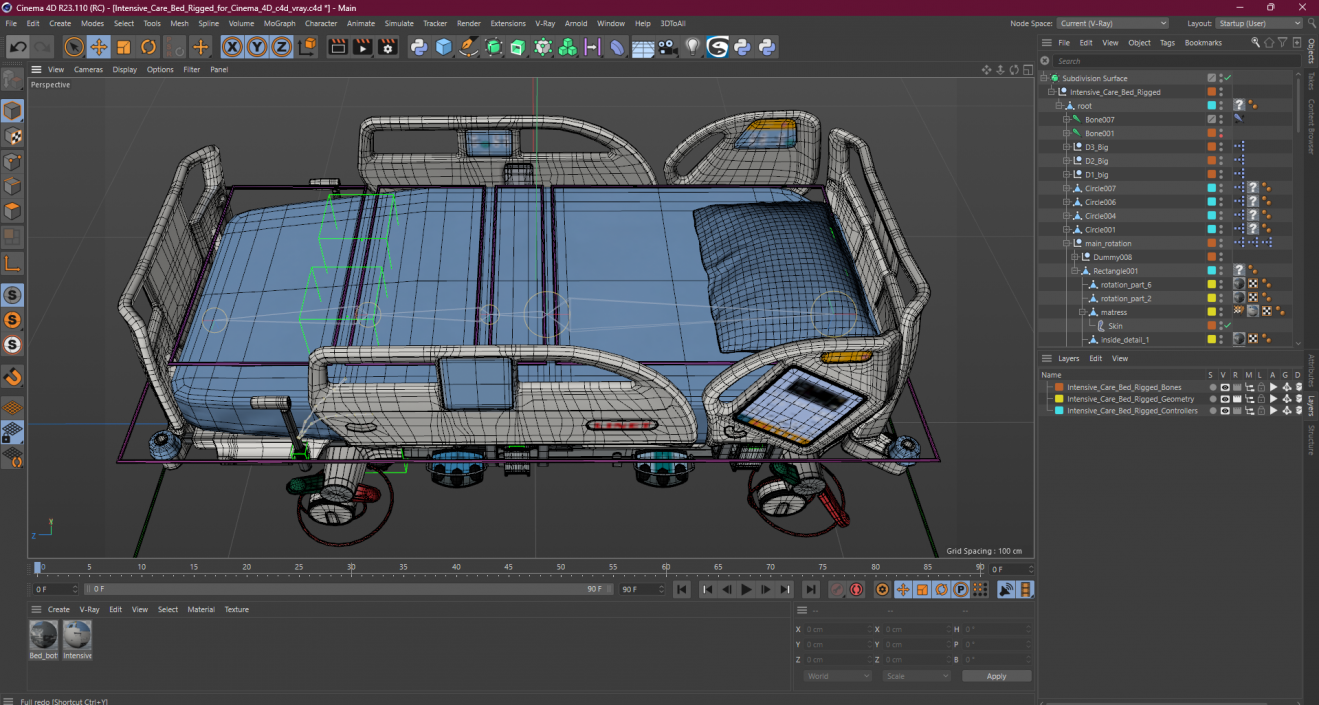 3D Intensive Care Bed Rigged for Cinema 4D 2