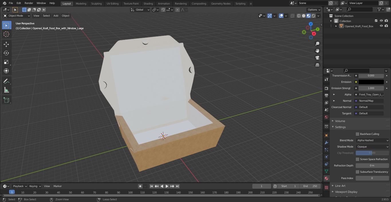 Opened Kraft Food Box with Window Large 3D model