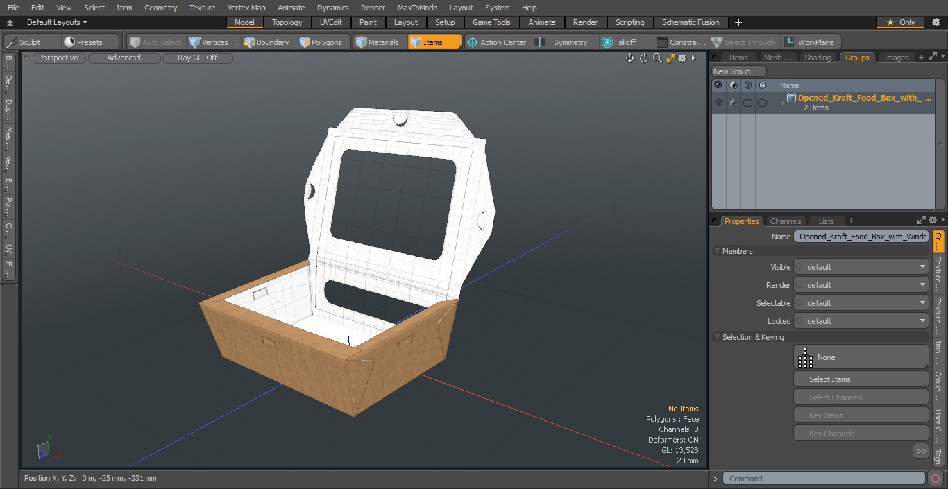 Opened Kraft Food Box with Window Large 3D model