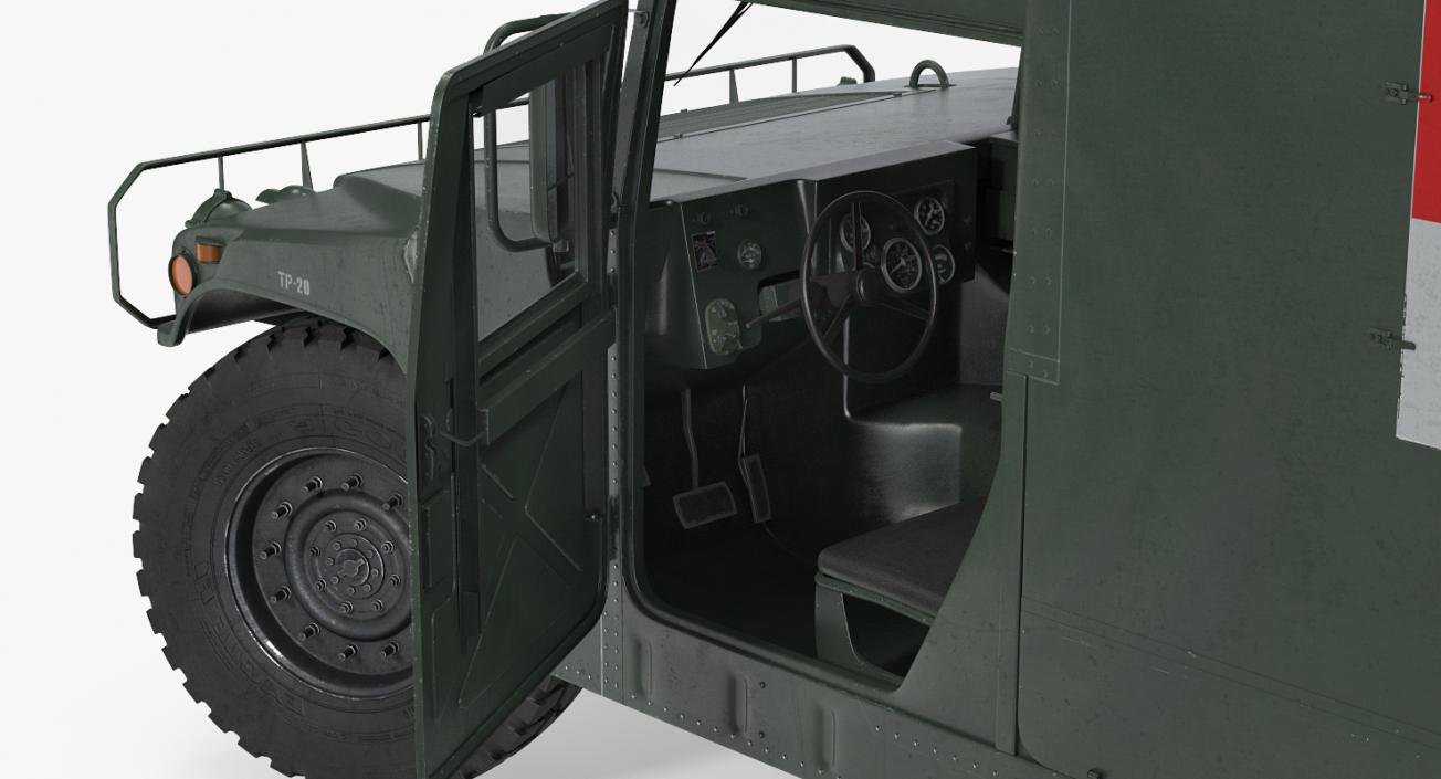 Maxi Ambulance Military Car HMMWV m997 Green 3D model