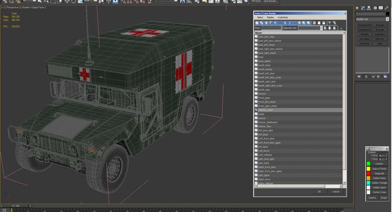 Maxi Ambulance Military Car HMMWV m997 Green 3D model