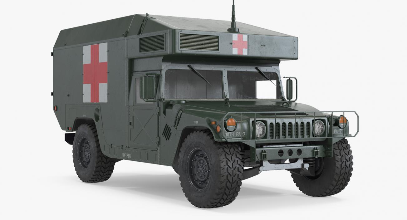 Maxi Ambulance Military Car HMMWV m997 Green 3D model