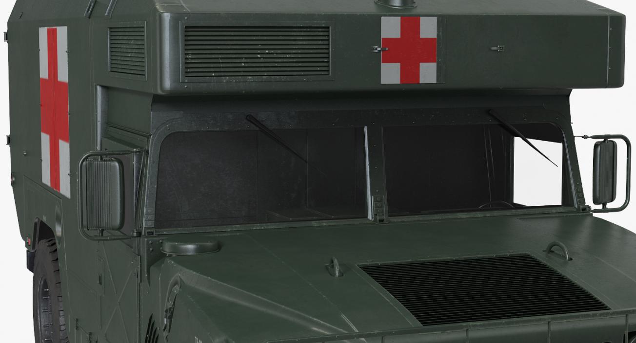 Maxi Ambulance Military Car HMMWV m997 Green 3D model