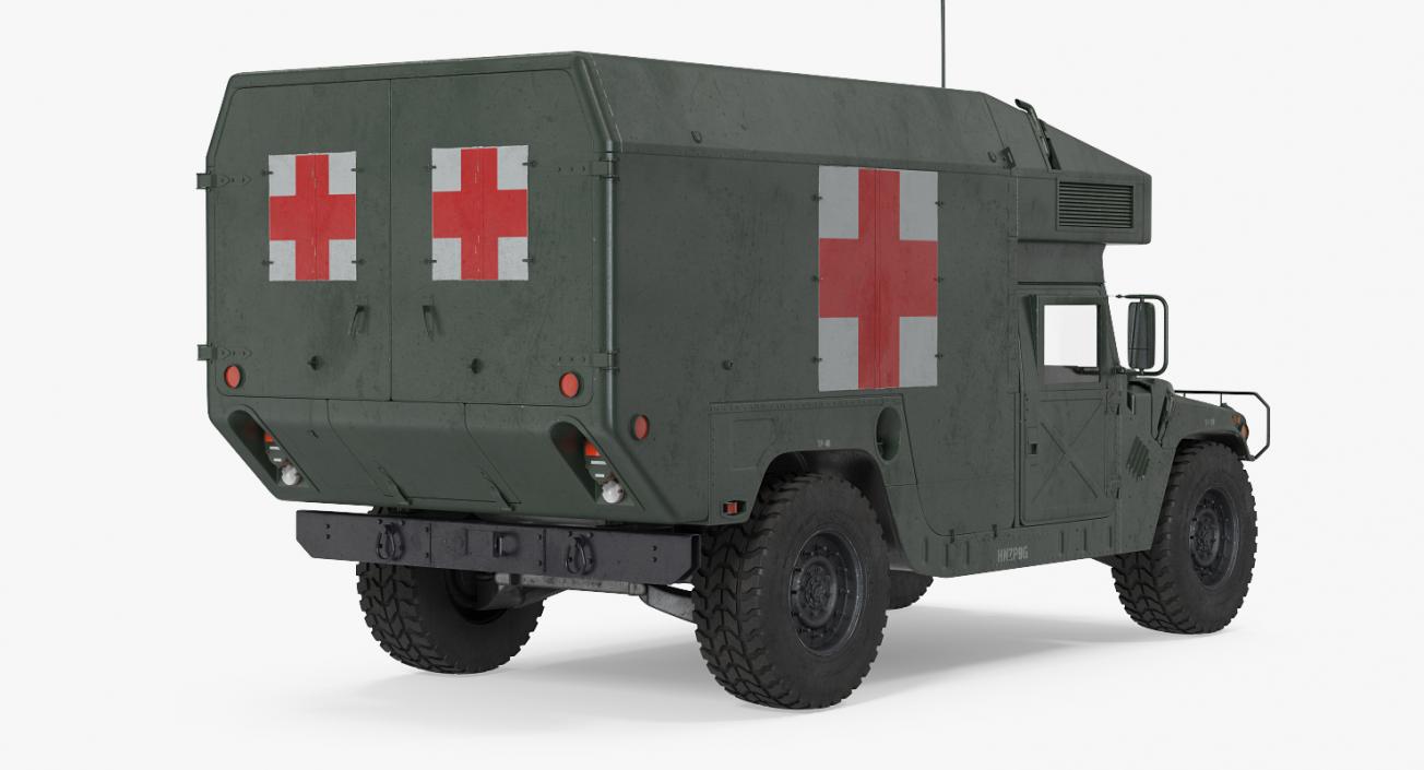 Maxi Ambulance Military Car HMMWV m997 Green 3D model