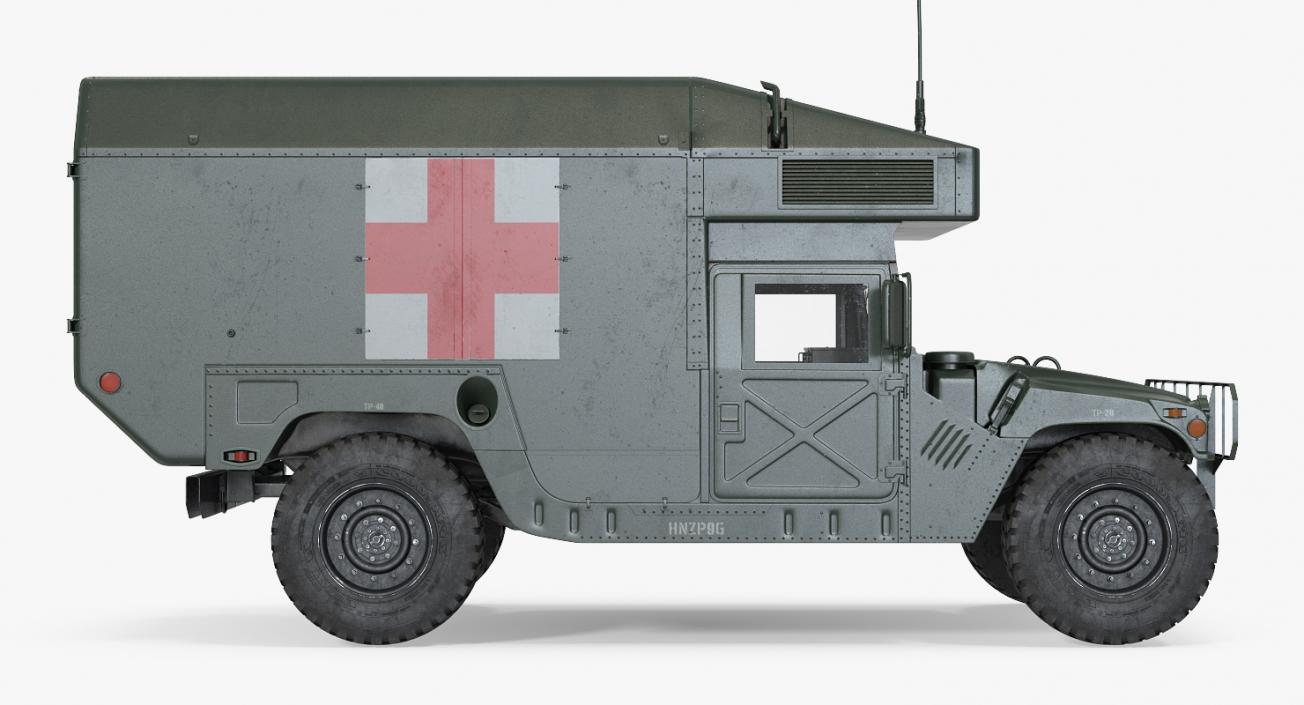 Maxi Ambulance Military Car HMMWV m997 Green 3D model