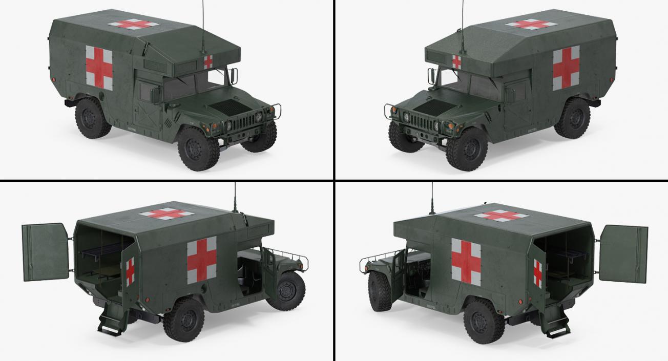 Maxi Ambulance Military Car HMMWV m997 Green 3D model