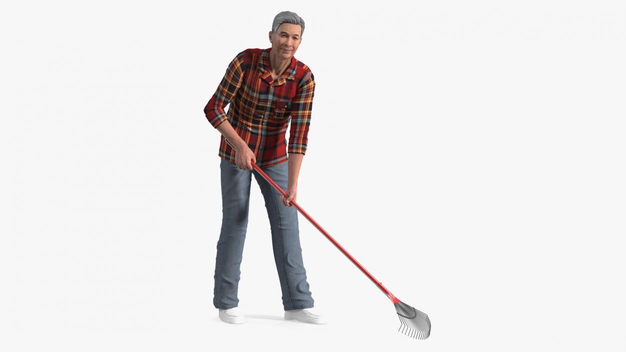 3D Korean Old Aged Man Raking