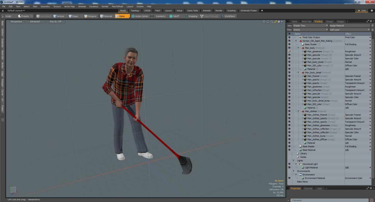 3D Korean Old Aged Man Raking