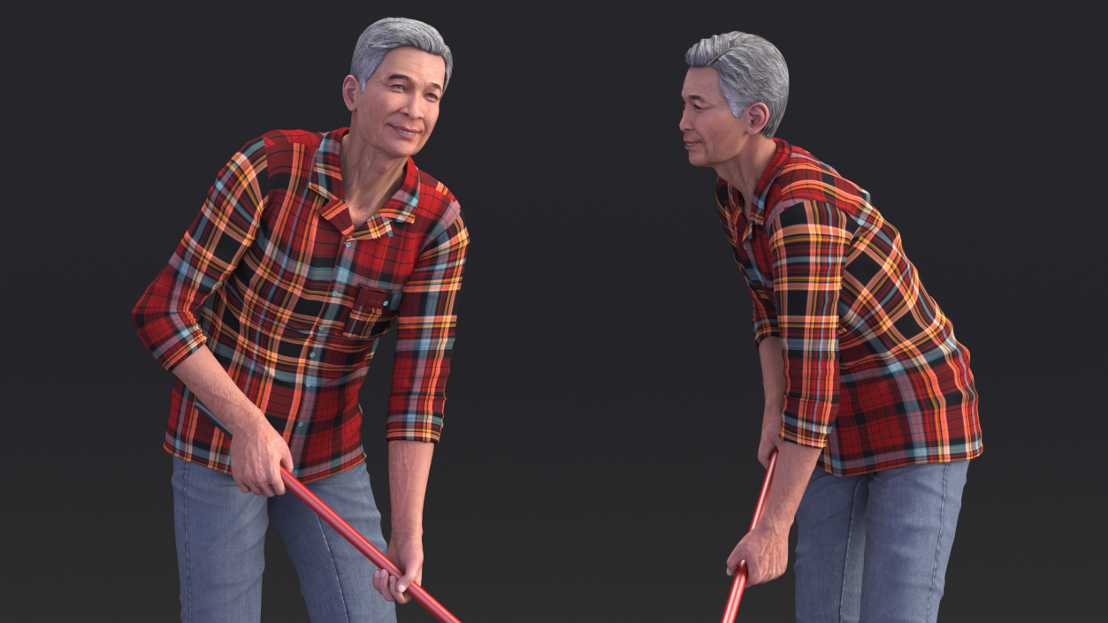 3D Korean Old Aged Man Raking