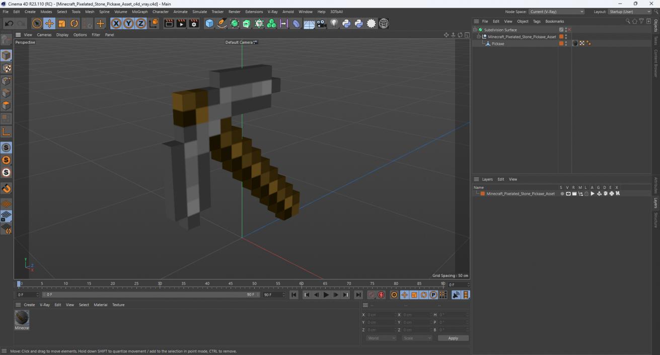 Minecraft Pixelated Stone Pickaxe Asset 3D model