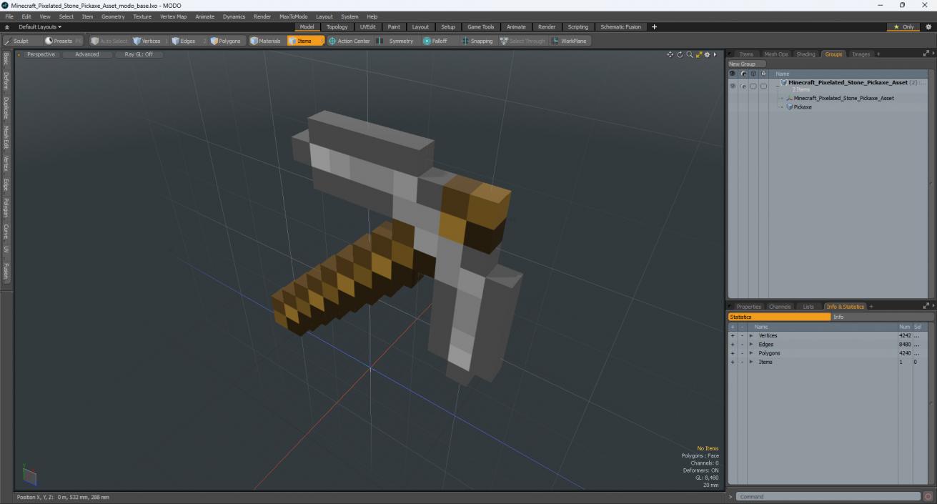 Minecraft Pixelated Stone Pickaxe Asset 3D model