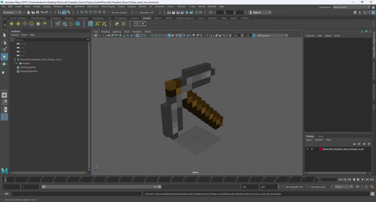 Minecraft Pixelated Stone Pickaxe Asset 3D model