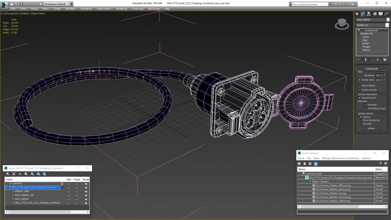 SAE J1772 Level 2 EV Charging Connector 3D model