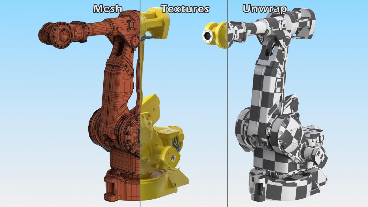 3D High Speed Industrial Robot Yellow Rigged