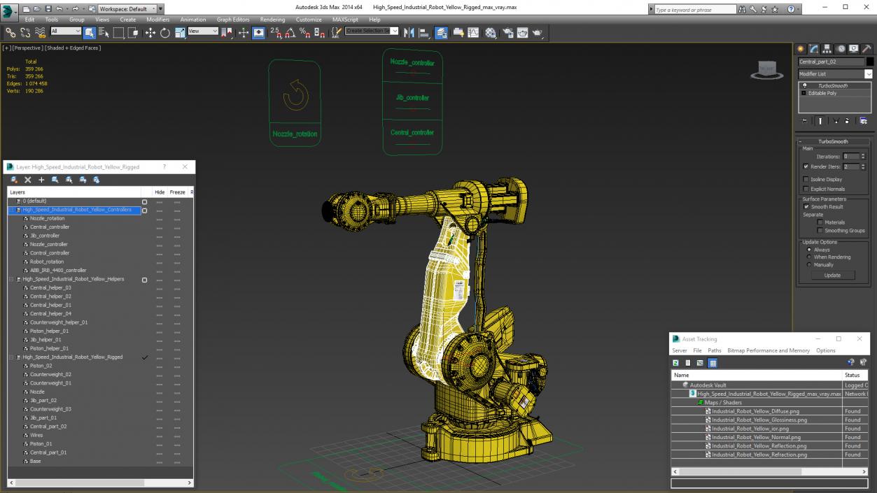 3D High Speed Industrial Robot Yellow Rigged