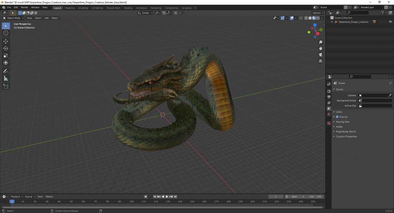 3D Serpentine Dragon Creature 2 model